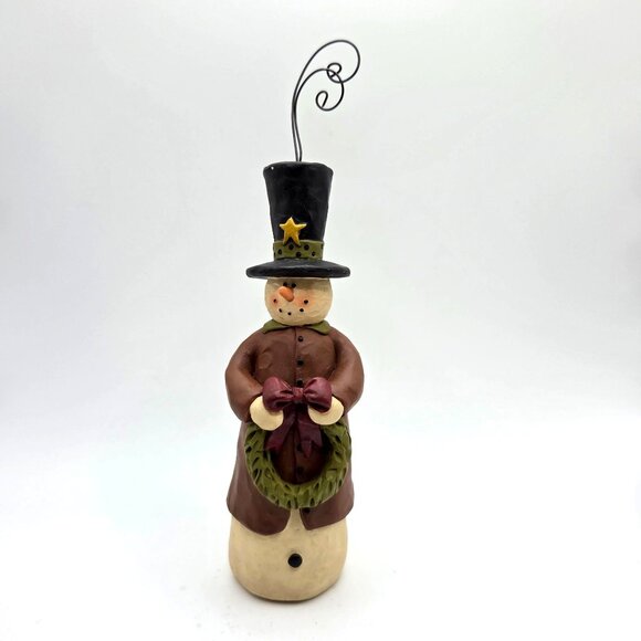 Blossom Bucket Figure Snowman Holding Wreath Christmas Holiday Folk Art Suzi - Picture 1 of 6
